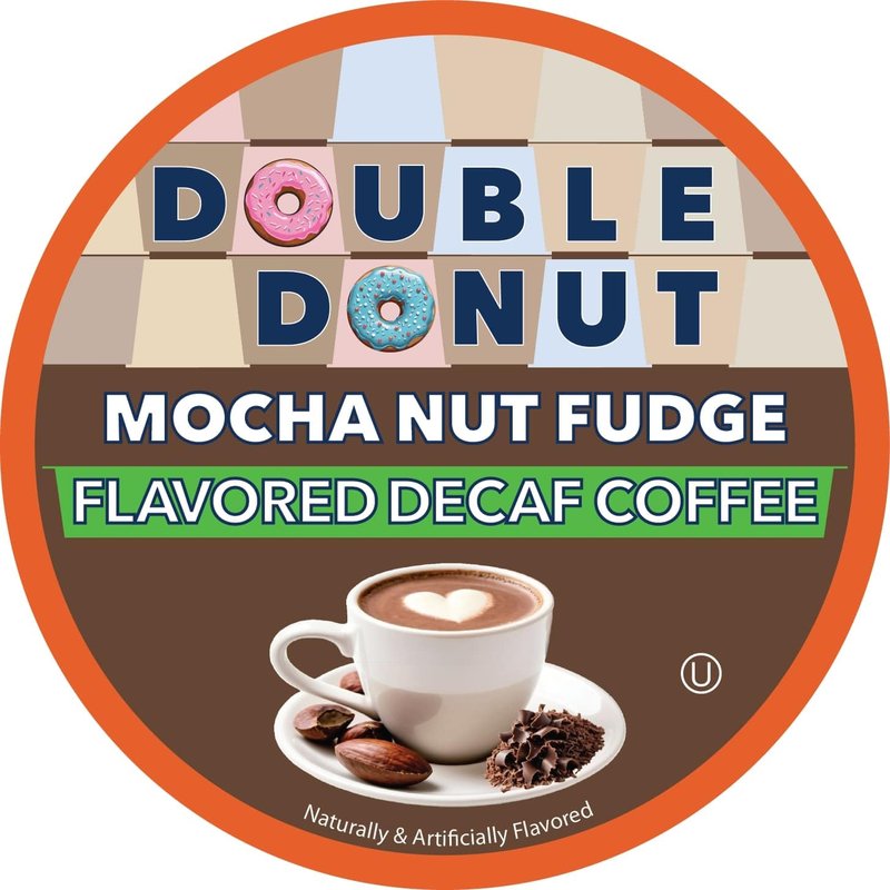 Double Donut Coffee Medium Roast Decaf Coffee Pods, Mocha Nut Fudge Flavored, for Keurig K-Cup Machines, 72 Single-Serve Capsules per Box