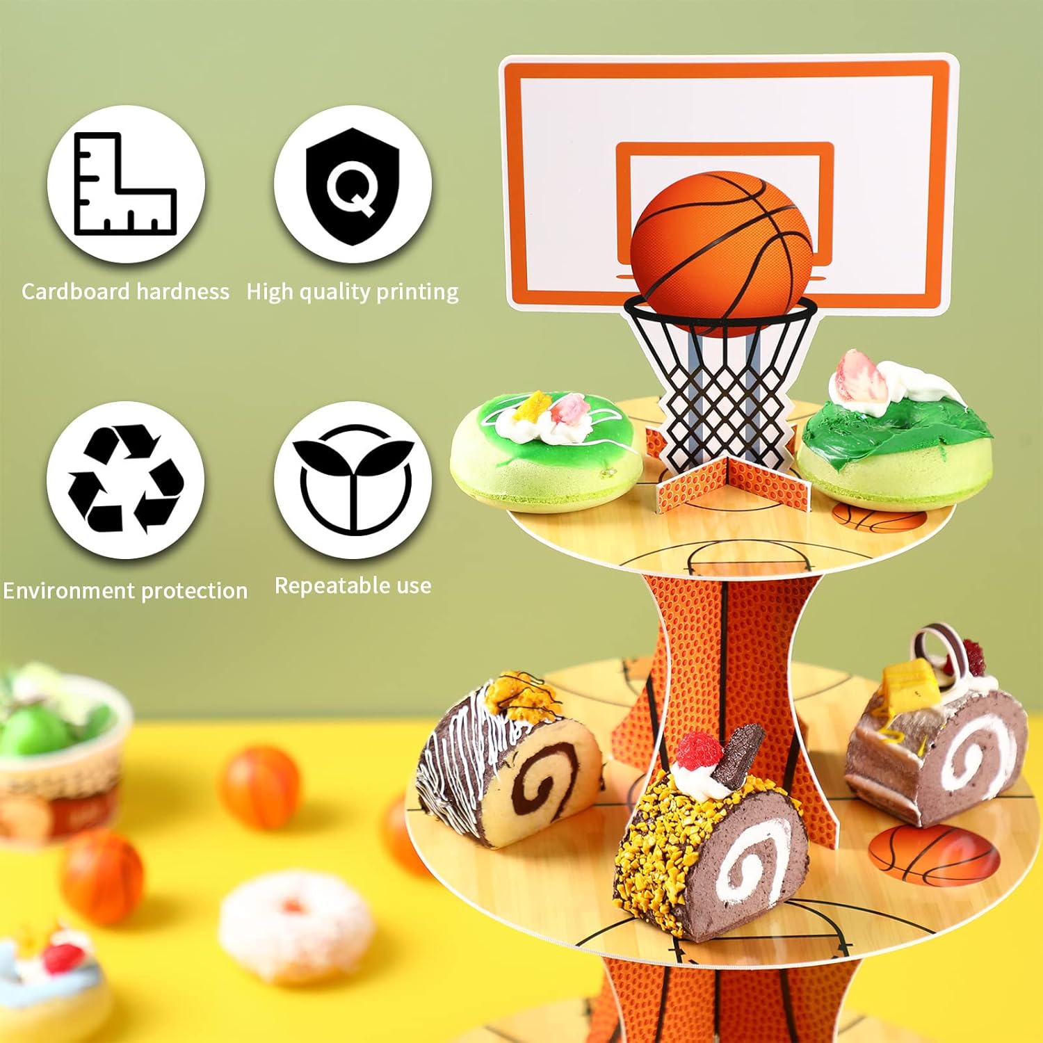 Nuenen Basketball Cupcake Stand - 3-Tier Sports Theme Party Decor for Birthday Celebrations