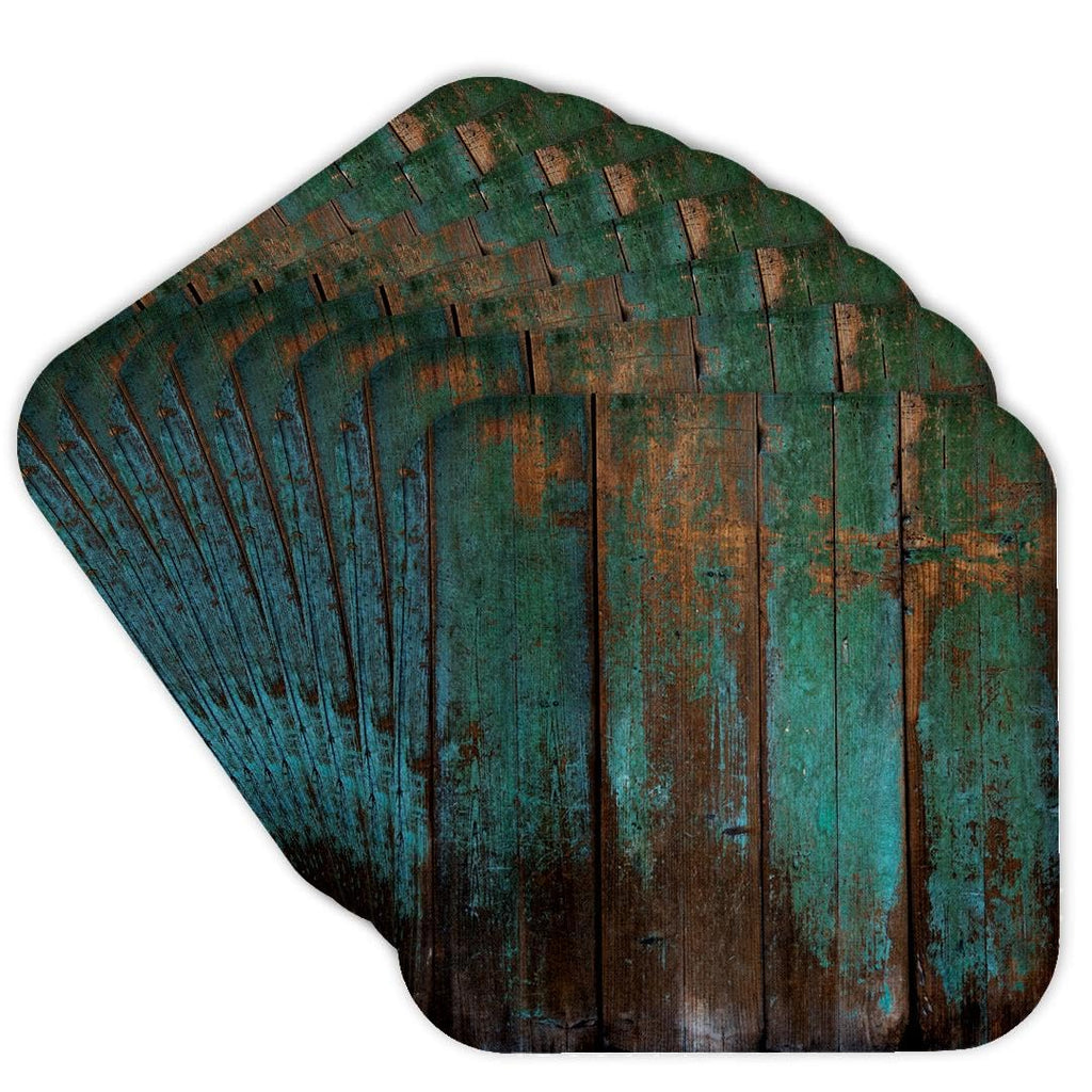 3D Rose CST_239940_2 Teal Distressed Country Wood Effect Soft Coasters