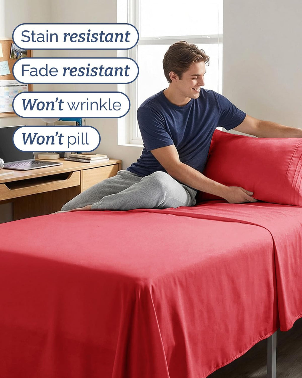 Skiennix Twin XL Sheet Set - Comfy Breathable & Cooling Bed Sheets - Ultra-Soft, Deep Pockets, Red