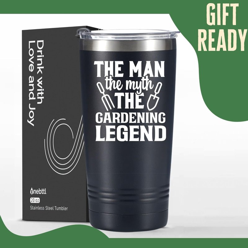 Onebttl Gardening Gifts for Men - The Man The Myth The Legend - Plant Lover Gift for Men, Gardeners - Stainless Steel 20oz Black