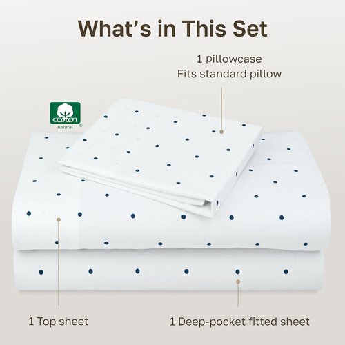 California Design Den Twin XL Sheet Set - 100% Soft Cotton, 400 Thread Count, Award-Winning Sateen Finish, Polka Dot Design