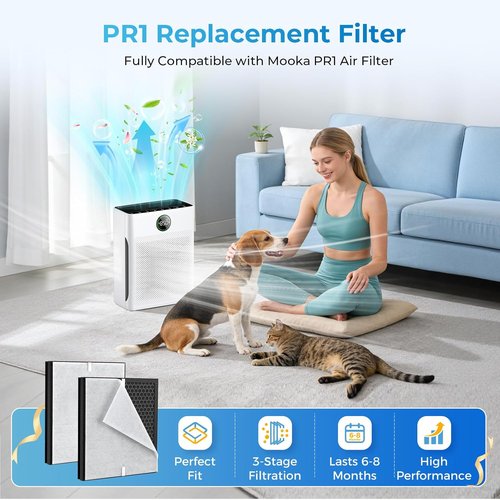 Mooka PR1 Replacement Air Filter - High-Efficiency Washable Filters for Large Rooms | 2-Pack, Up to 2200 sq.ft.