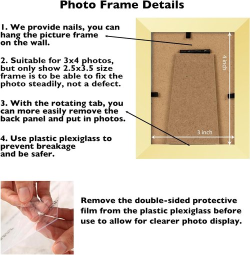 JCJMY 3x4 Picture Frame - Gold Wall & Tabletop Display | Shatter-Resistant Plexiglass, Versatile Mounting Options