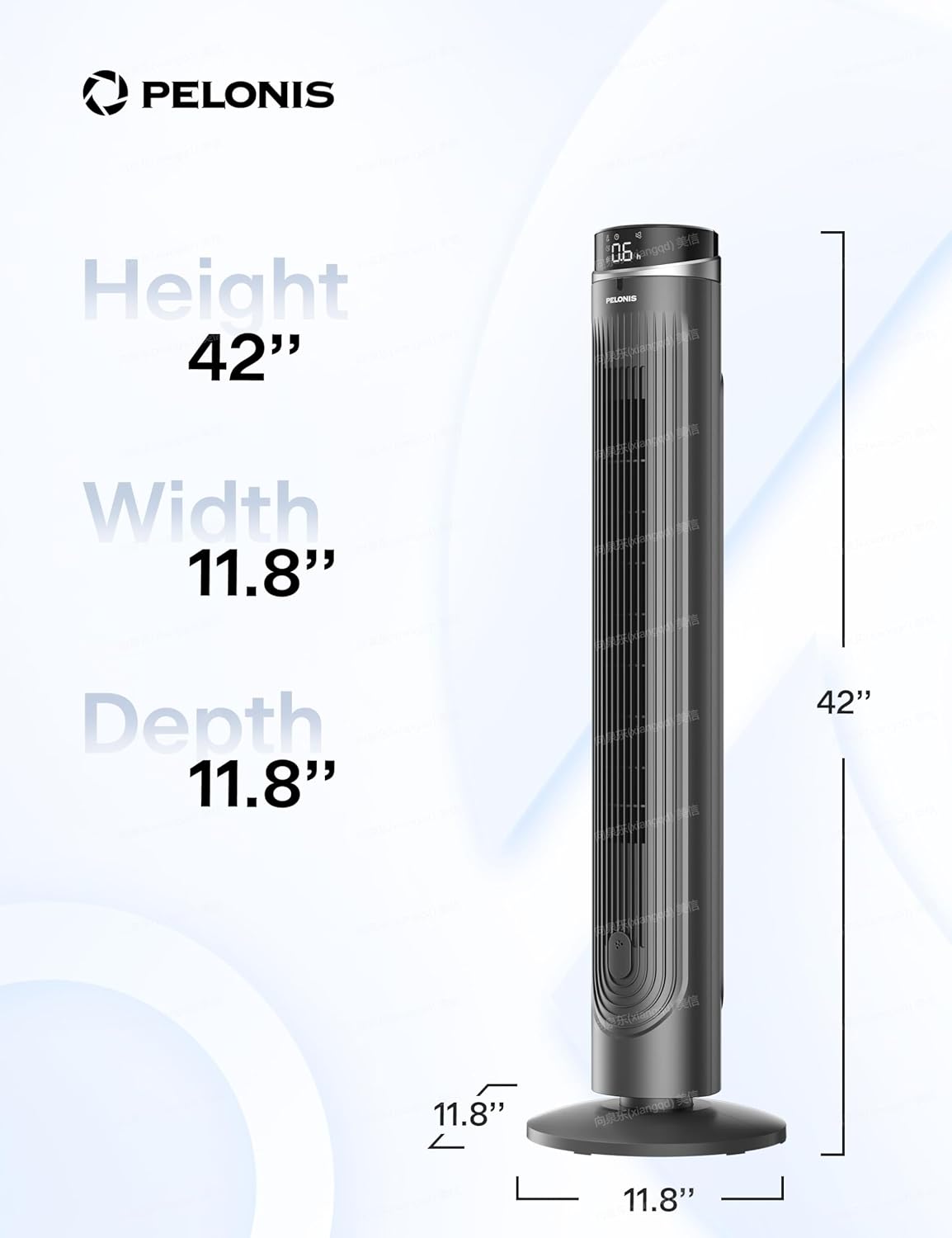 Pelonis 42-Inch Tower Fan - Quiet 90° Oscillation, 5 Speeds, Remote Control & 12H Timer | Ideal for Bedrooms