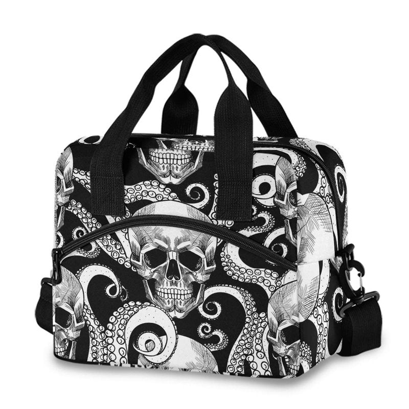 Sinestour Insulated Lunch Bag Reusable Cooler - Skull Lunch Box Adjustable Shoulder Strap for School Office Picnic Adults Men Women