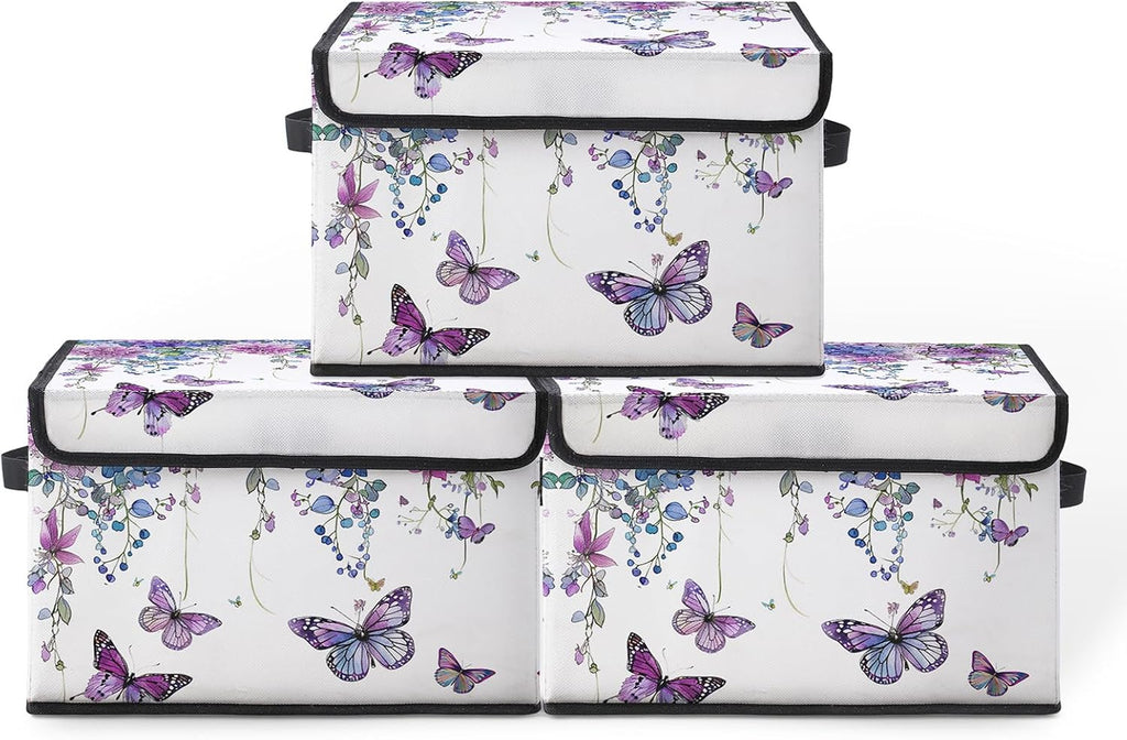 Skiennix Stackable Clothes Storage Bins - Fabric Organizers with Lids | 3 Pack for Home & Office