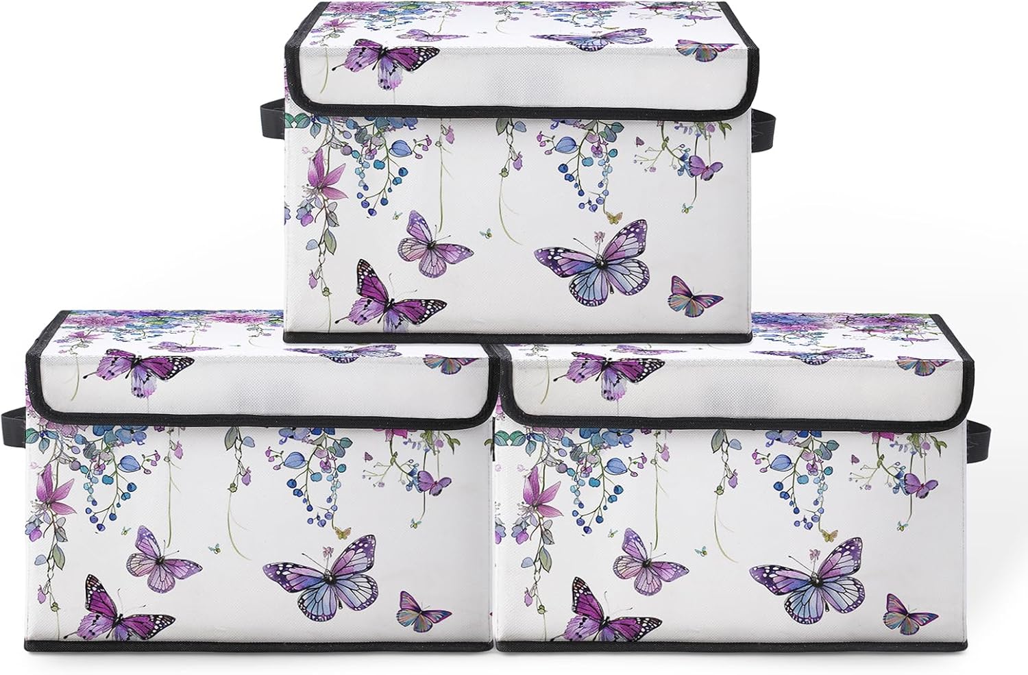 Skiennix Stackable Clothes Storage Bins - Fabric Organizers with Lids | 3 Pack for Home & Office