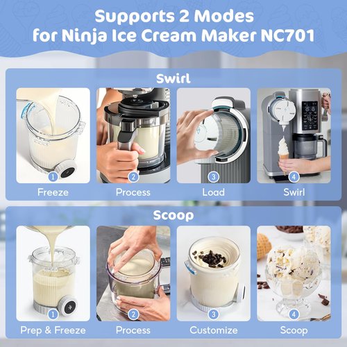 2 Pack NC700 Pints and Lids Replacement Parts, 16oz Creami Swirl Pints and Lids Container Compatible with NC700 Series Ninja Swirl Ice Cream & Soft Serve Makers