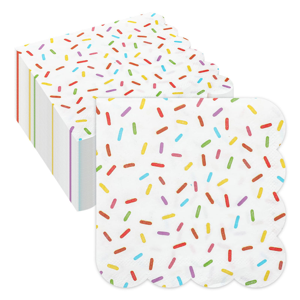 Crtiin 100 Pcs Donut Sprinkle Napkins Scalloped Ice Cream Napkins Disposable 2 Ply Donut Party Paper Cocktail for Baby Shower Birthday Wedding Party Cupcake Table Decor Supplies(White)