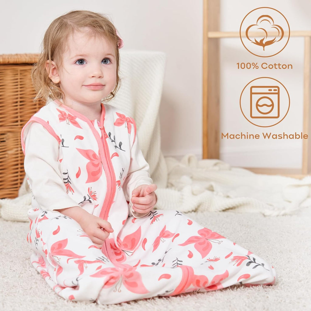 Yoofoss Baby Sleep Sack - 100% Organic Cotton Wearable Blanket for 12-18 Months | Lightweight 2-Way Zipper, TOG 0.5