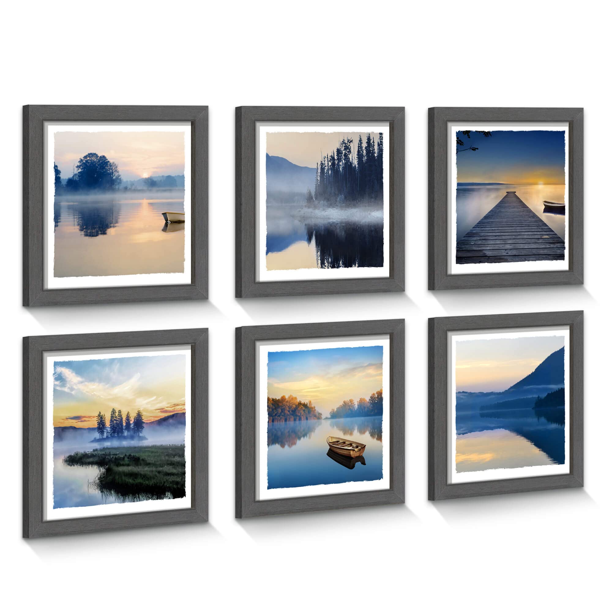 Framed Lake Landscape Wall Art: 6 Pieces Mountain Scenery Photos Prints Frames Nature Forest Painting Modern Various Stunning View Artwork Relaxing Sunset Picture for Bedroom Office