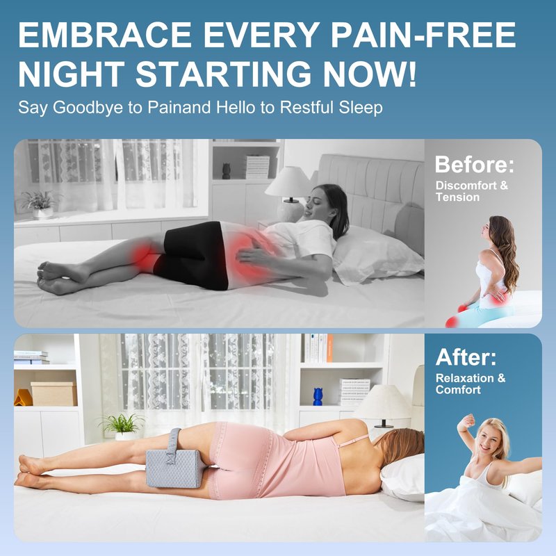 UJPFEO Knee Pillow for Side Sleepers, Leg Pillow for Sciatica, Back, HIPS, Knees, Joints Pain Relief,Pillows for Between Legs While Sleeping Spine Alignment Support & Relieves Pressure,Cooling Gray