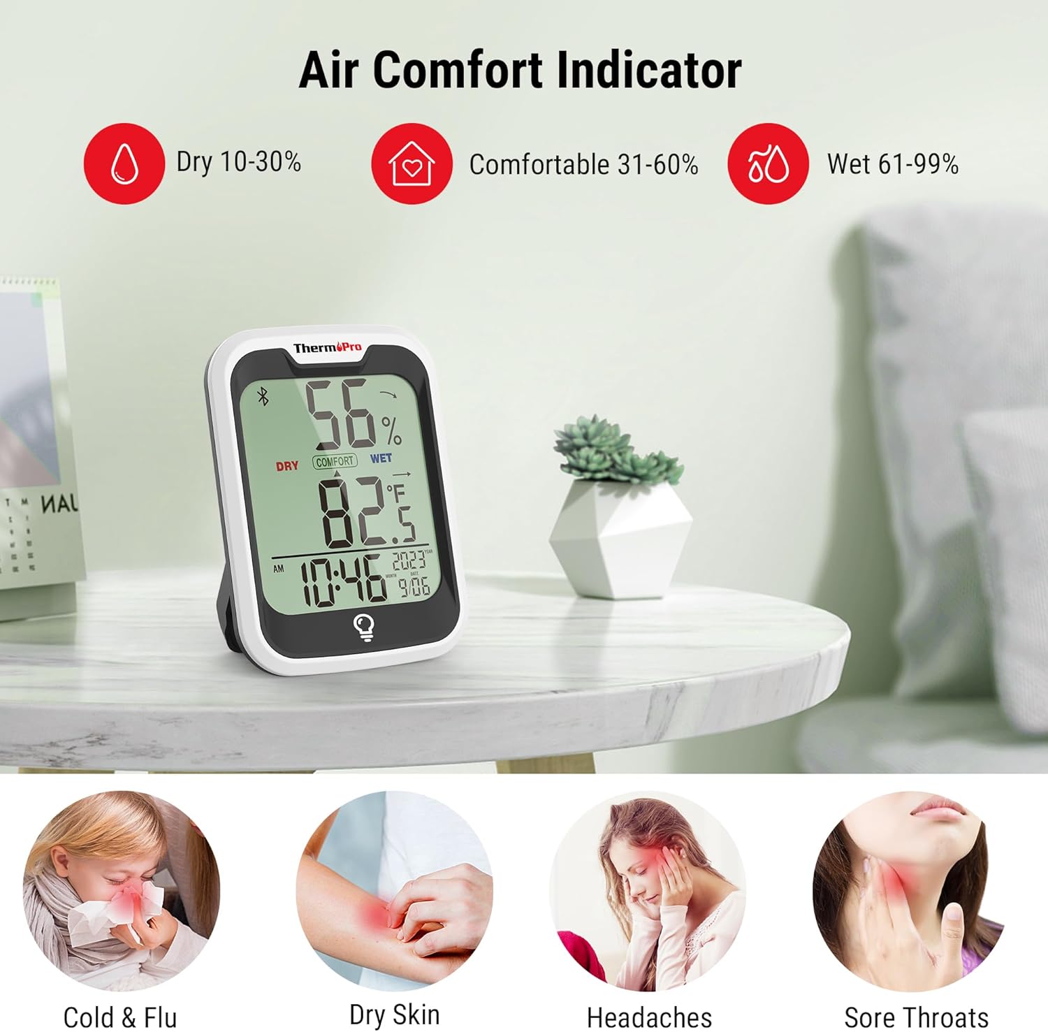 ThermoPro TP358 Bluetooth Thermometer - Smart Temperature & Humidity Sensor | 260Ft Range, Backlit Display