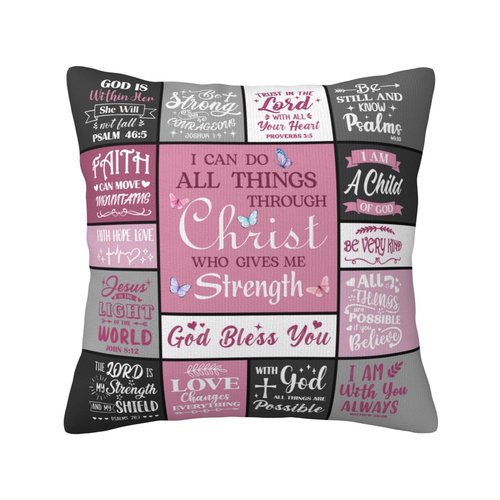 YHIKOUY Christian Pillow Covers 18x18 Inch - Inspirational Religious Gifts for Women, Mom, Daughter, Sister, Friends - Bible Verse Faith Gift - Pink