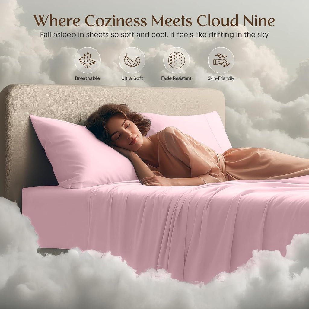 Utopia Bedding King Size Sheet Set - Soft, Breathable Microfiber | 4-Piece in Crystal Pink