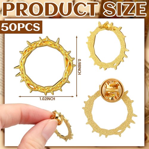 Kigeli Gold Crown of Thorns Lapel Pin - Elegant Easter Christian Brooch for Church Gifts & Activities