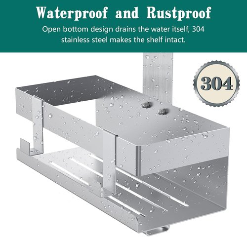 Emibele Over The Door Shower Caddy - Rustproof 304 Stainless Steel Hanging Organizer | Fits Glass Doors Up to 1.5cm, Silver, 23x10x10cm