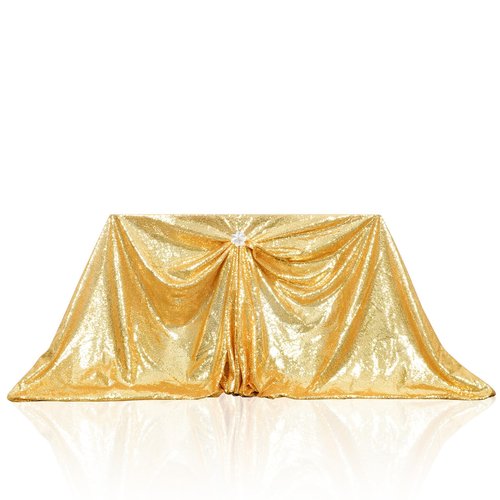 PartyDelight Gold Sequin Tablecloth 60x102 Rectangle High-Density 3mm Sequins Sewn on Mesh for 6ft Banquet Tables Shimmering Non-Shedding Table Cover for Weddings, Parties & Galas