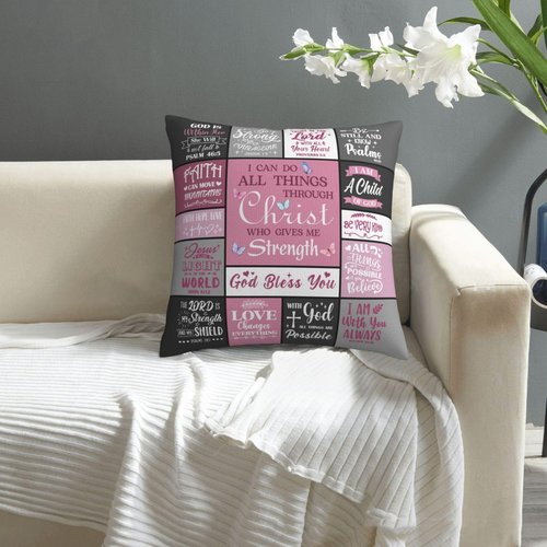 YHIKOUY Christian Pillow Covers 18x18 Inch - Inspirational Religious Gifts for Women, Mom, Daughter, Sister, Friends - Bible Verse Faith Gift - Pink