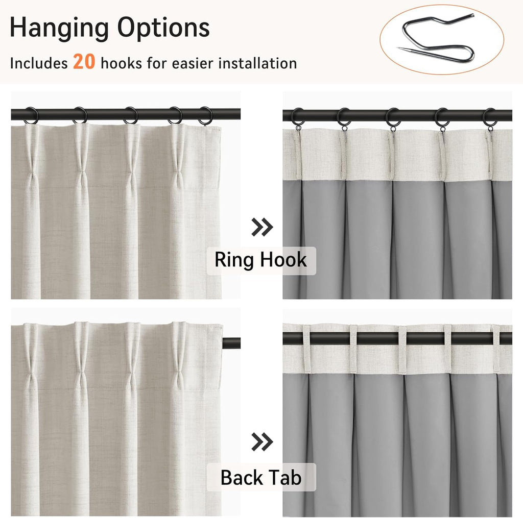 Skiennix 100% Blackout Curtains - Textured Faux Linen Drapes for Bedroom & Living Room | 84" Long, Beige, 2 Panels Set