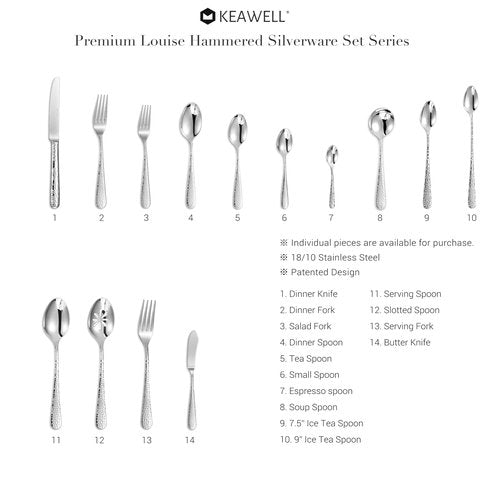 KEAWELL Premium Louise Hammered Demitasse Espresso Spoons: 6-Piece Set, 4.4-Inch Small Size, 18/10 Stainless Steel, Brightly-Mirror polished, Dishwasher Safe (6, 4.4 inches)