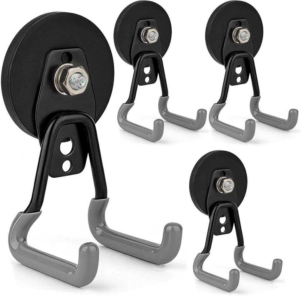 ULIBERMAGNET Heavy Duty Magnetic Hooks - 4 Pack Strong Large Magnet Hooks for Garage & Workshop (Gray)