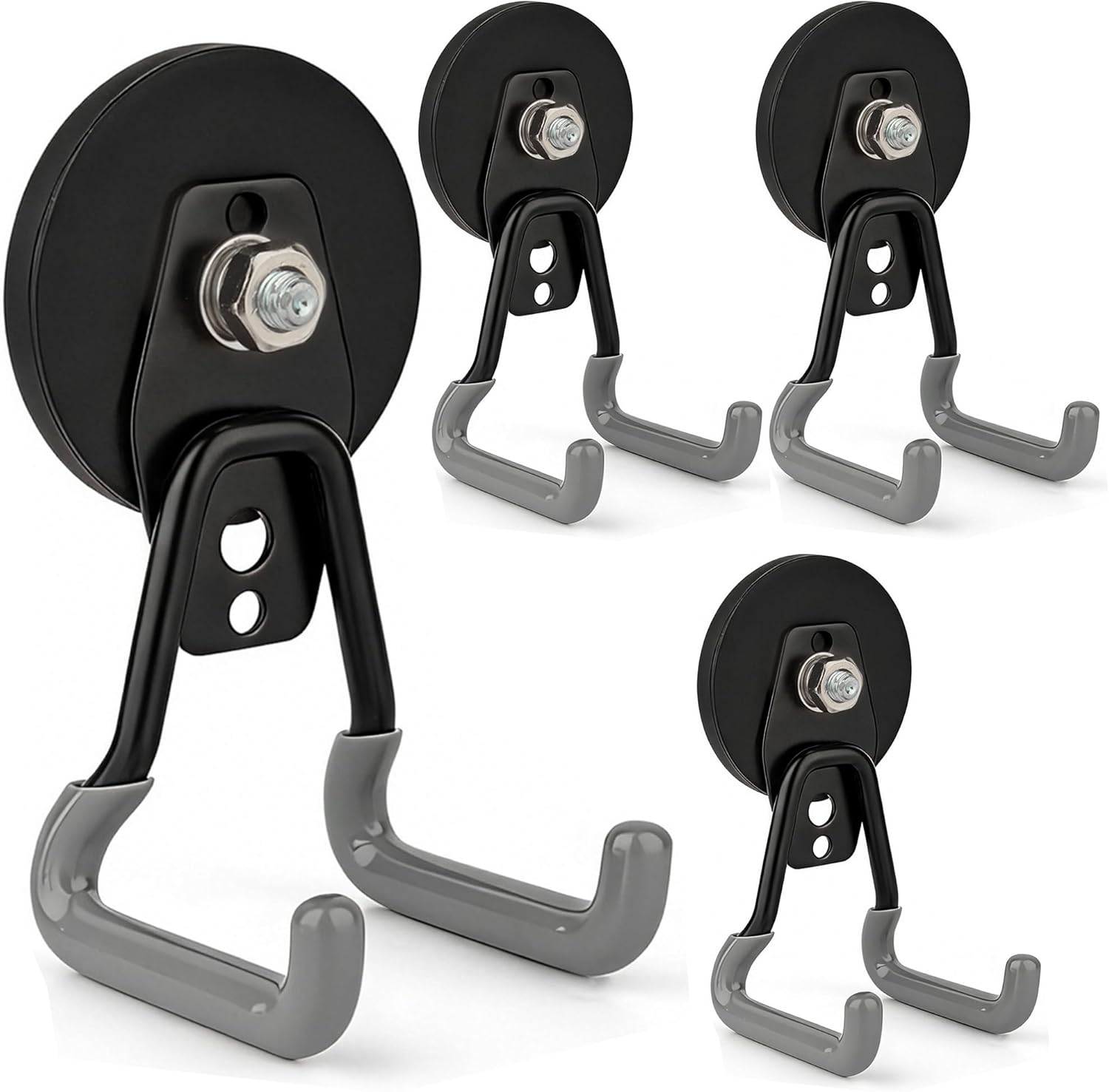 ULIBERMAGNET Heavy Duty Magnetic Hooks - 4 Pack Strong Large Magnet Hooks for Garage & Workshop (Gray)