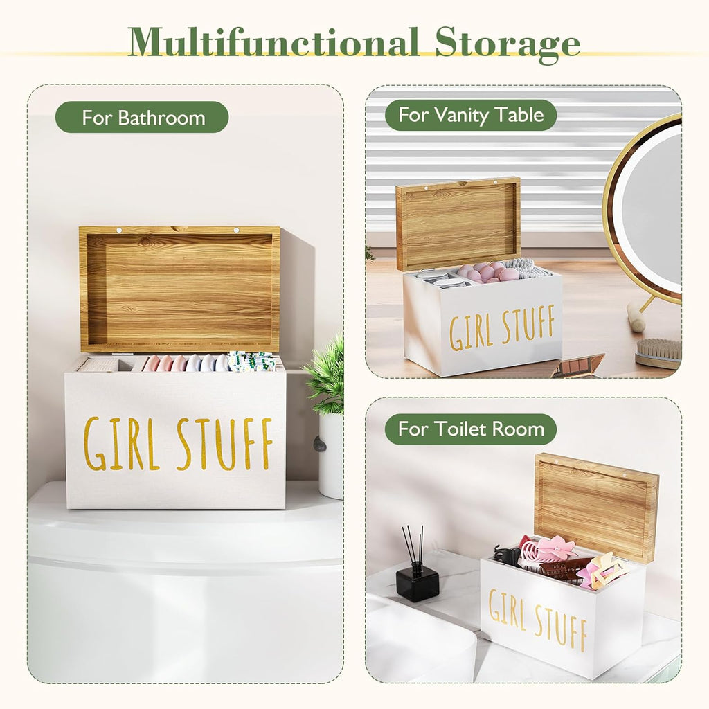 Regine Switzerland Tampon Holder - Stylish Bathroom Organizer with Hinged Lid | White Feminine Product Storage