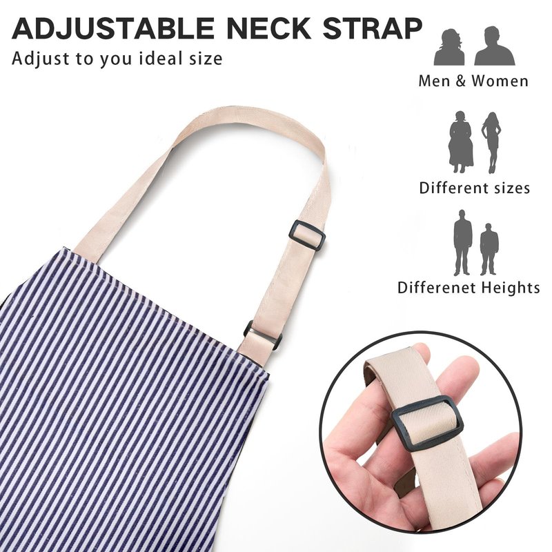 BeLuyi 2 Pack Adjustable Bib Apron with 2 Pockets Chef Cooking Kitchen Restaurant Aprons for Women Men (Blue/Black Stripes)