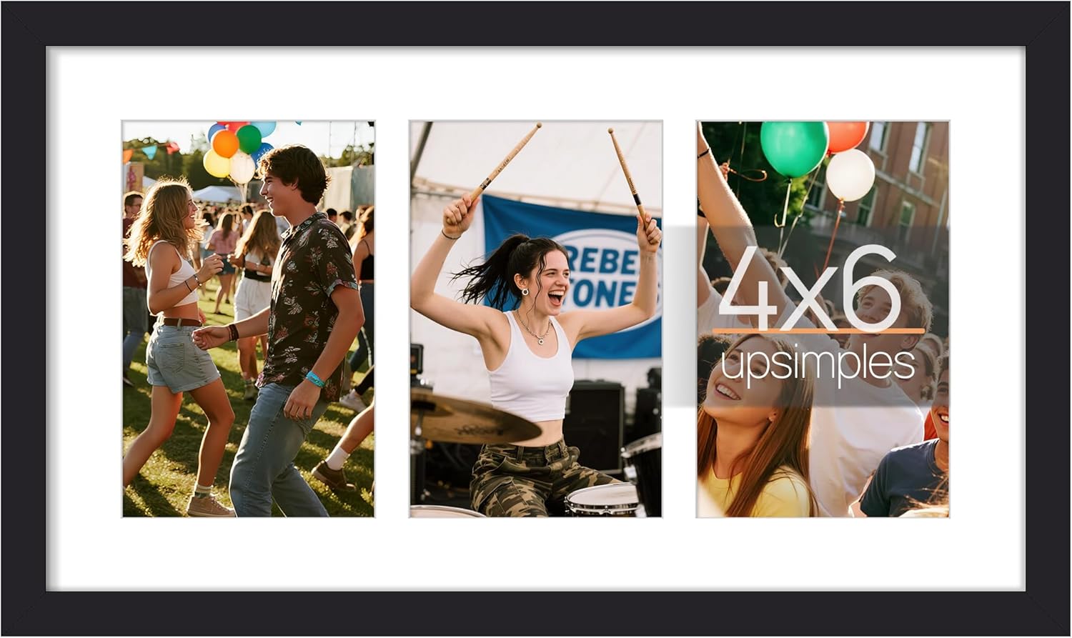 Upsimples 8x14 Collage Picture Frame - Display 3 Photos (4x6) with Mat or Without Mat, Black