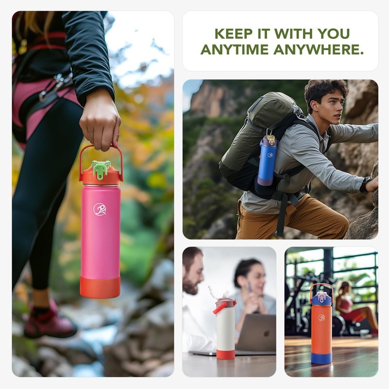 GOSWAG Insulated Water Bottle 24 oz, Stainless Steel Water Bottles with 2 Lids and Silicone Sleeve for School and Work, Double-Wall Vacuum Insulation