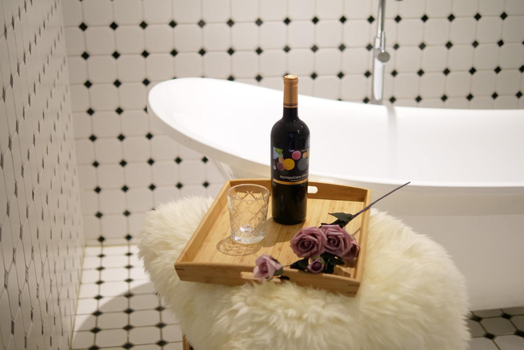 Joy&Grace Bamboo Serving Tray with Handles, Dinner Food Tray for Bed Breakfast Eating and Serving, for Coffee Table Ottoman TV, Decorative Wood Large Charcuterie Platter 16.8 x 12.5 inch 1 Pack