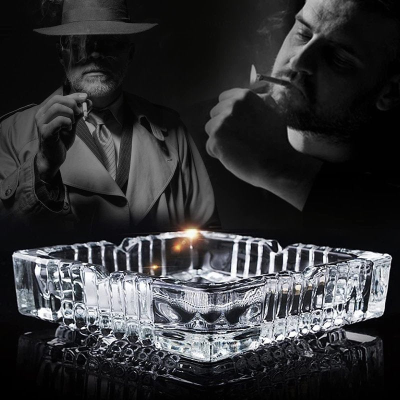 Ashtrays 2 Pack, Large Glass Ashtray for Cigarette (7x7 inch), Cigar Ash Tray for Indoor Outdoor Use or Home Office Decoration