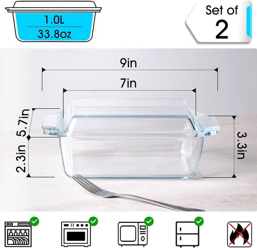 Glass Casserole Dish Set by [Brand Name] - Oven Safe Rectangular Mini Baking Dish with Lid | 5.7in x 7in