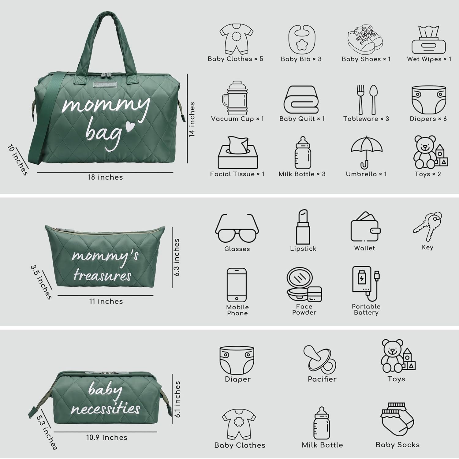 PeraBella Mommy Bag - Stylish Hospital Bag for Labor & Delivery | Maternity Diaper Bag - Green