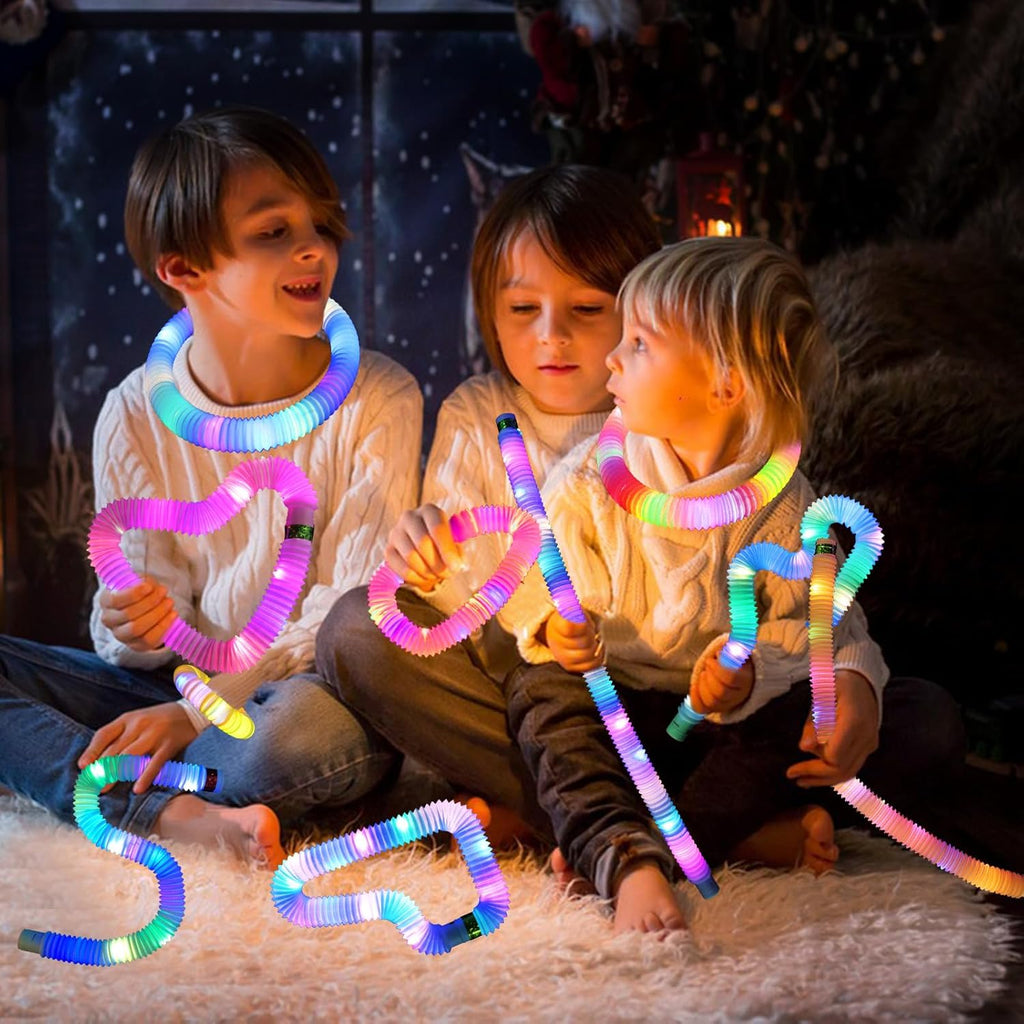 Skiennix Glow Sticks Fidget Pop Tubes - 6 Pack Glow in The Dark Sensory Toys for Kids | Perfect Party Favors