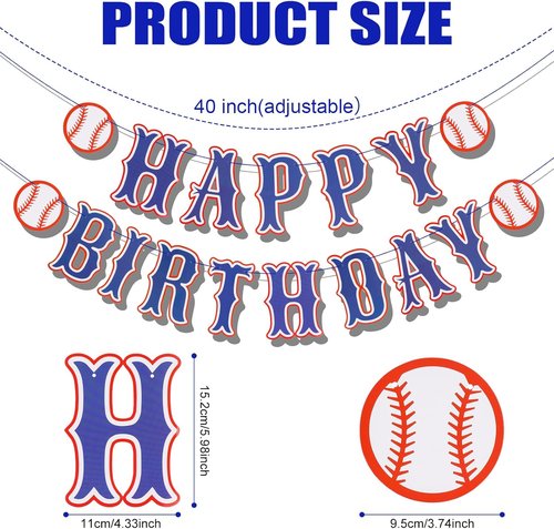 Baseball Birthday Party Decorations - Navy Blue Happy Birthday Backdrop & Themed Garland for Sports Lovers