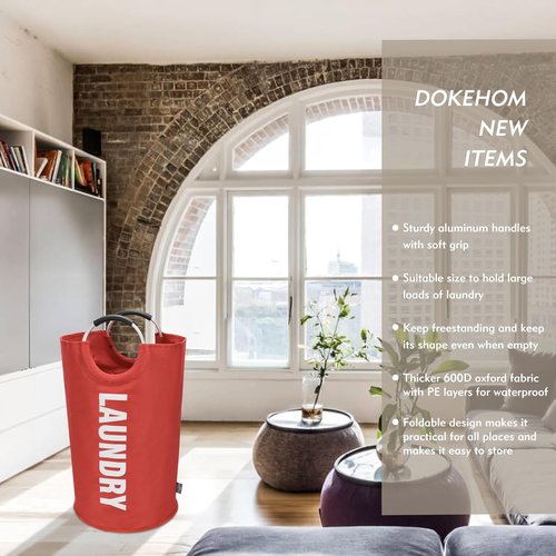 DOKEHOM 82L Large Laundry Basket - Collapsible Freestanding Hamper in Red for Easy Storage
