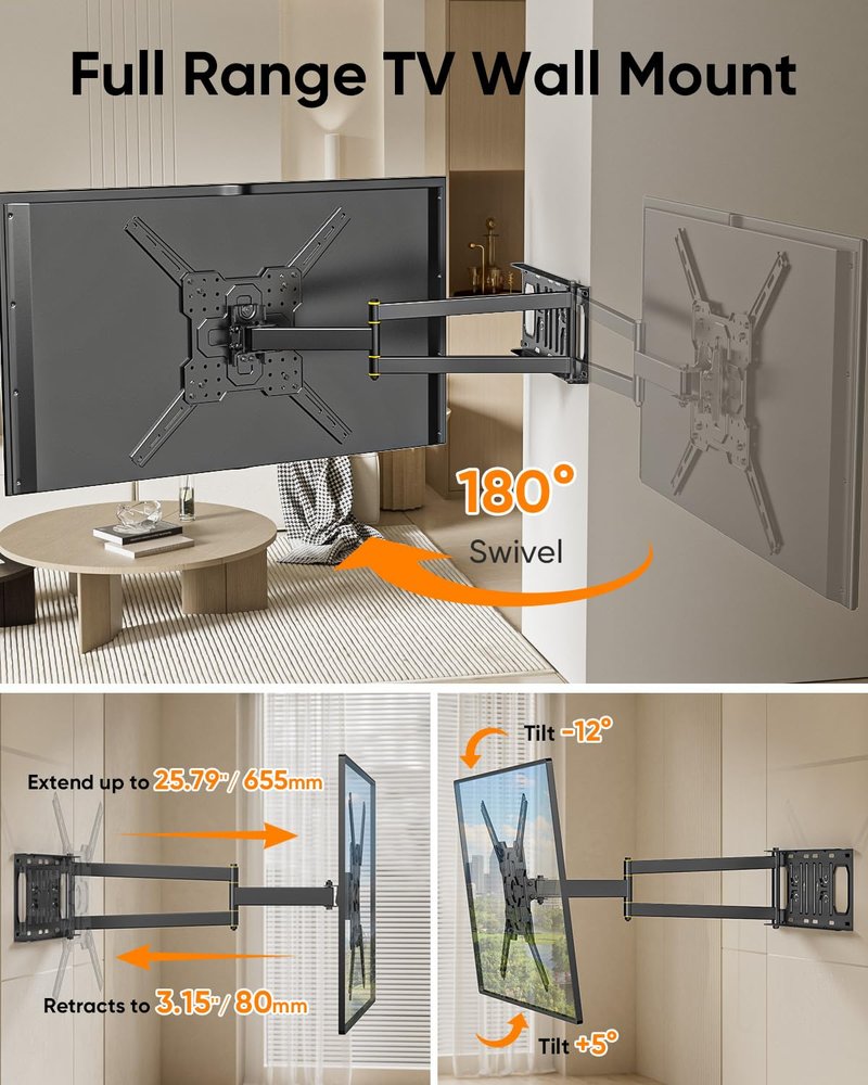FORGING MOUNT Corner TV Mount with 25.6" Long Arm,Portrait Vertical Full Motion TV Wall Mount Swivel Tilt Articulating Arm Wall Mount Bracket for 26-65“ Screens,Load 77lbs,VESA 400x400mm,Fit 16" Stud