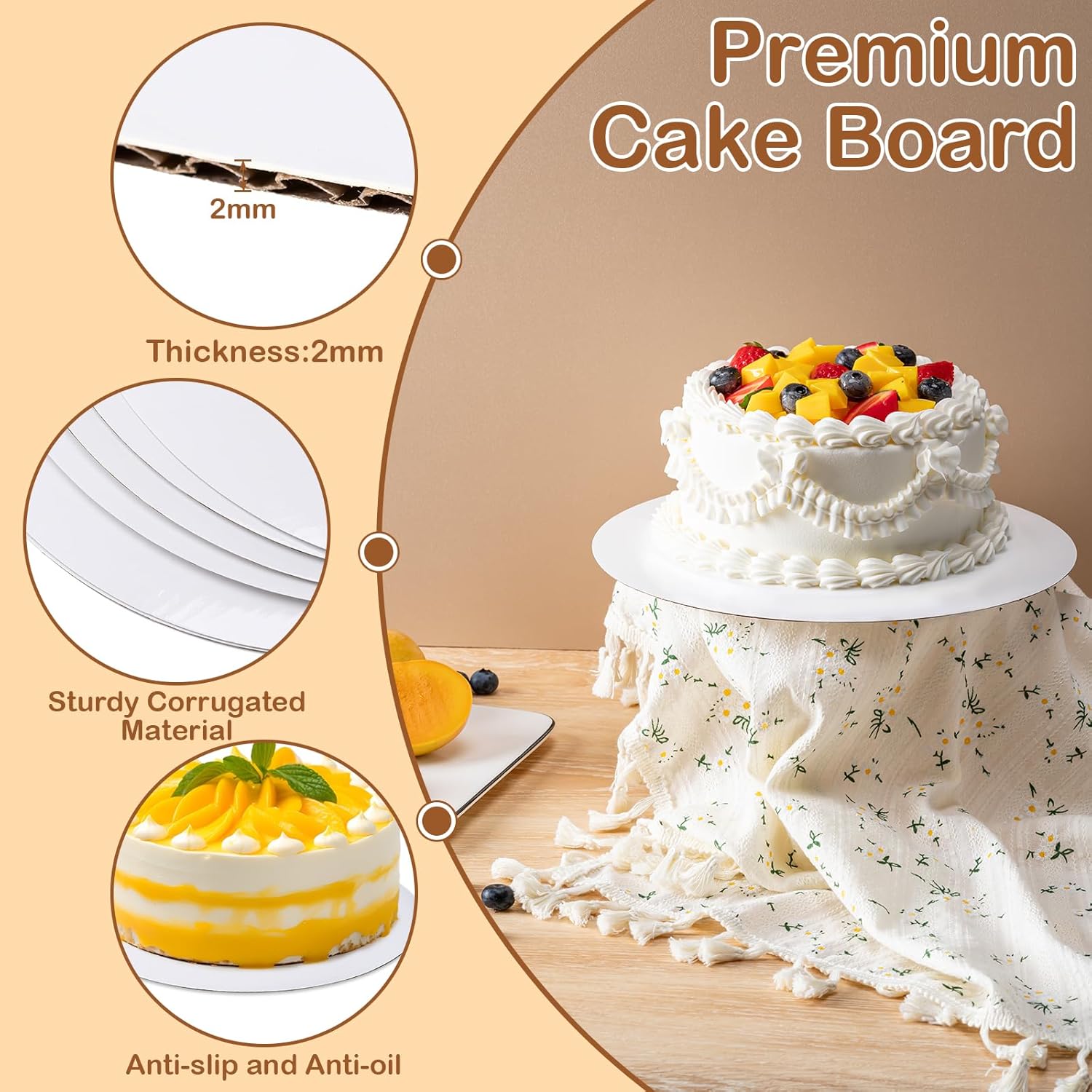 6 Pcs White Cake Boards by [Brand Name] - 10 Inch Round, Waterproof & Oil-Proof for Weddings, Birthdays, Desserts