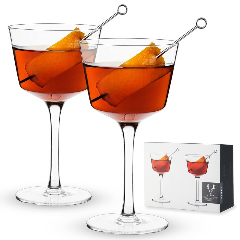 Viski Nick and Nora Glasses, Stemmed Drinkware, Premium Crystal Cocktail Glasses, Cocktail Coupe Glasses, Home and Bar Glass cups, Set of 2, 4oz