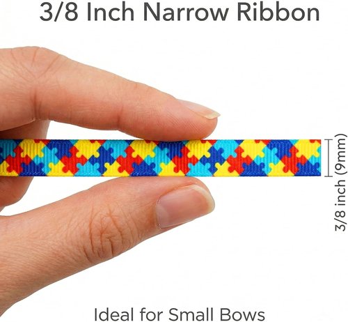 3/8" Narrow Autism Awareness Ribbon by [Brand Name] - 25 Yards of Thin Grosgrain for Hair Bows & Crafts