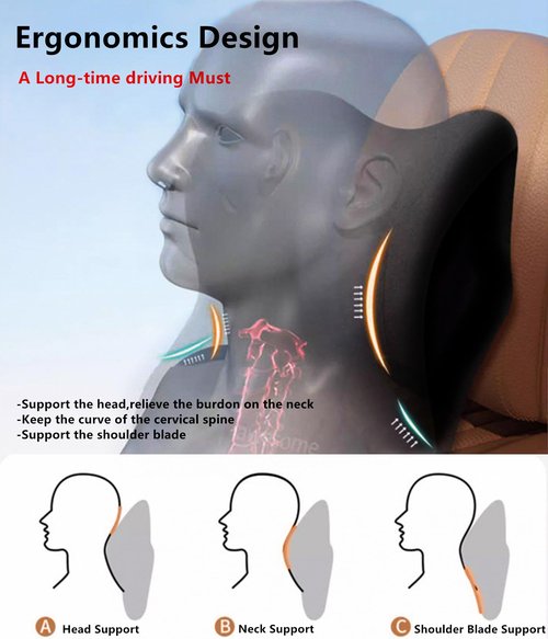 EXUIKO 2 Pack Car Neck Pillow Support, Headrest for Driving with Adjustable Strap, Memory Foam Neck Rest Cushion, Breathable Removable Cover & Ergonomic Design, Black 2pcs