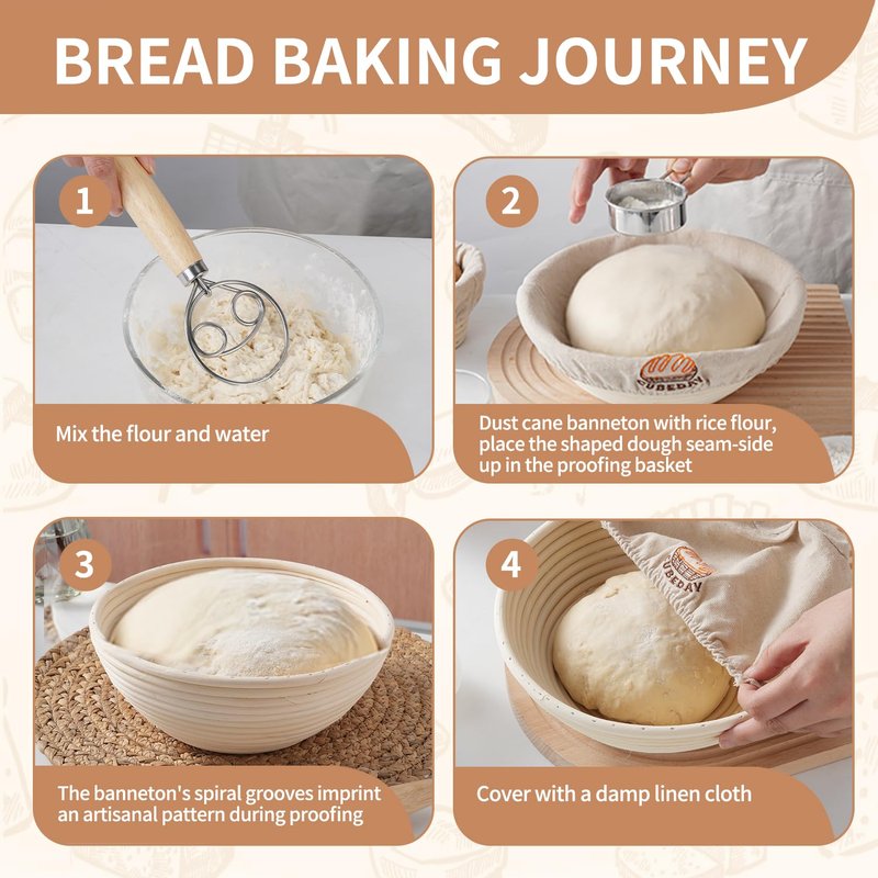 CUBEDAY Banneton Bread Proofing Basket,Sourdough Banneton Basket – 9” Premium Handwoven Brotform with Liner for Bakery-Perfect Sourdough & Rustic Loaves, Proofing Basket for Sourdough Bread Baking