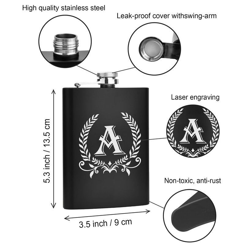 ELEGANTPARK Engraved Groomsman Gifts Set of 8 Groom Best Man Groomsman Flasks Wedding Gifts for Men Bachelor Party Favor Stainless Steel Hip Flask for Liquor with Funnel for Men 8 OZ Black