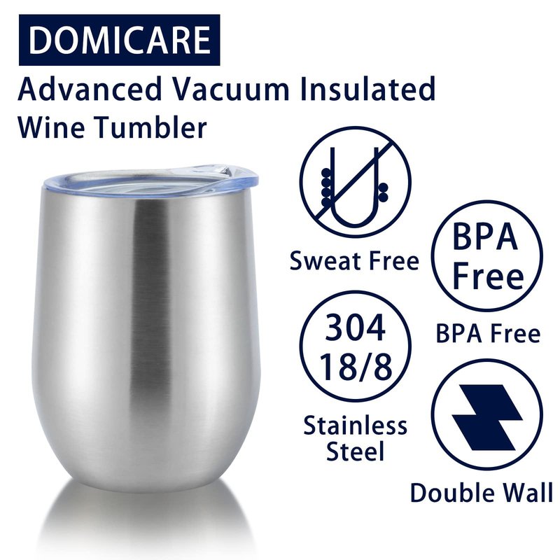 DOMICARE Stainless Steel Wine Tumbler Bulk with Lid, Personalized Insulated Tumblers Set, 12oz Travel Coffee Cups Pack of 16, Stainless steel