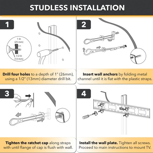 CondoMounts TVF8084 Fixed TV Wall Mount for Steel Stud | NO Stud Drywall | TV Mount Metal Studs | Holds 200lbs | Fits 42-in. to 75-in. TVs | Includes 200lbs Elephant Anchor Set & 1 Titanium Drill Bit