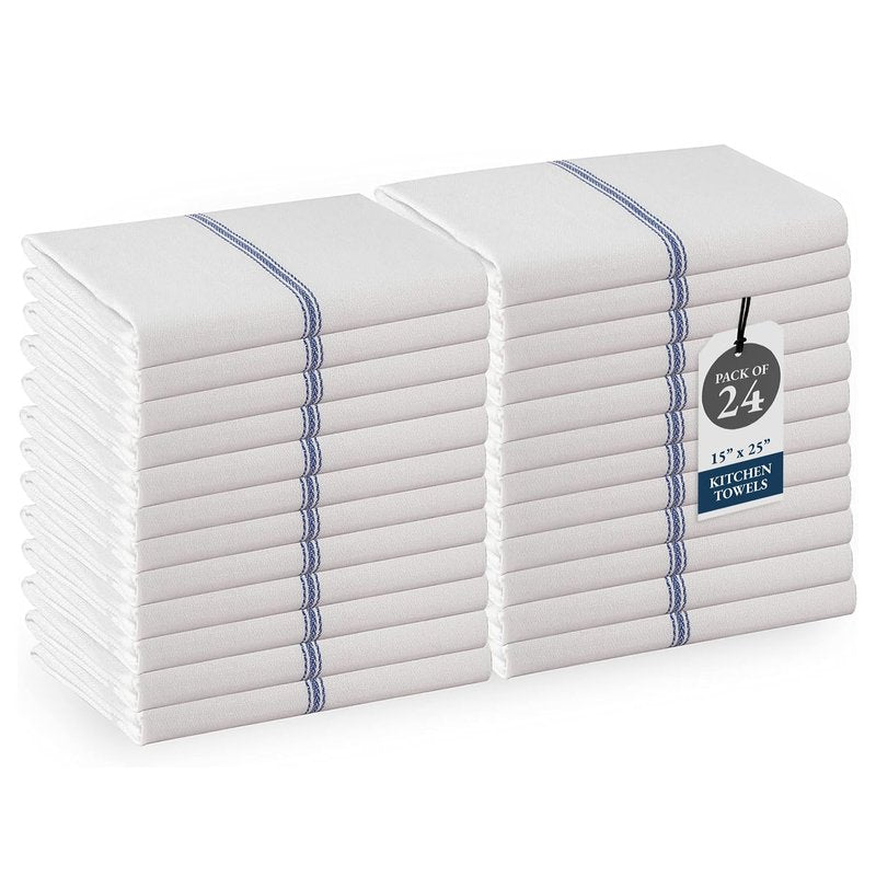 LANE LINEN Kitchen Towel Set - 24 Pack 100% Natural Cotton Absorbent Dish Towels for Kitchen, Reusable Wash Cloths, Machine Washable Hand Cloth, 14"x25", Soft & Durable - Blue Stripe