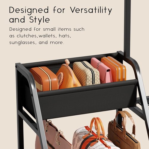 Homsorout Purse Organizer - 3-Tier Storage Stand with 12 Fixed Hooks | Space-Saving Black Bag Rack
